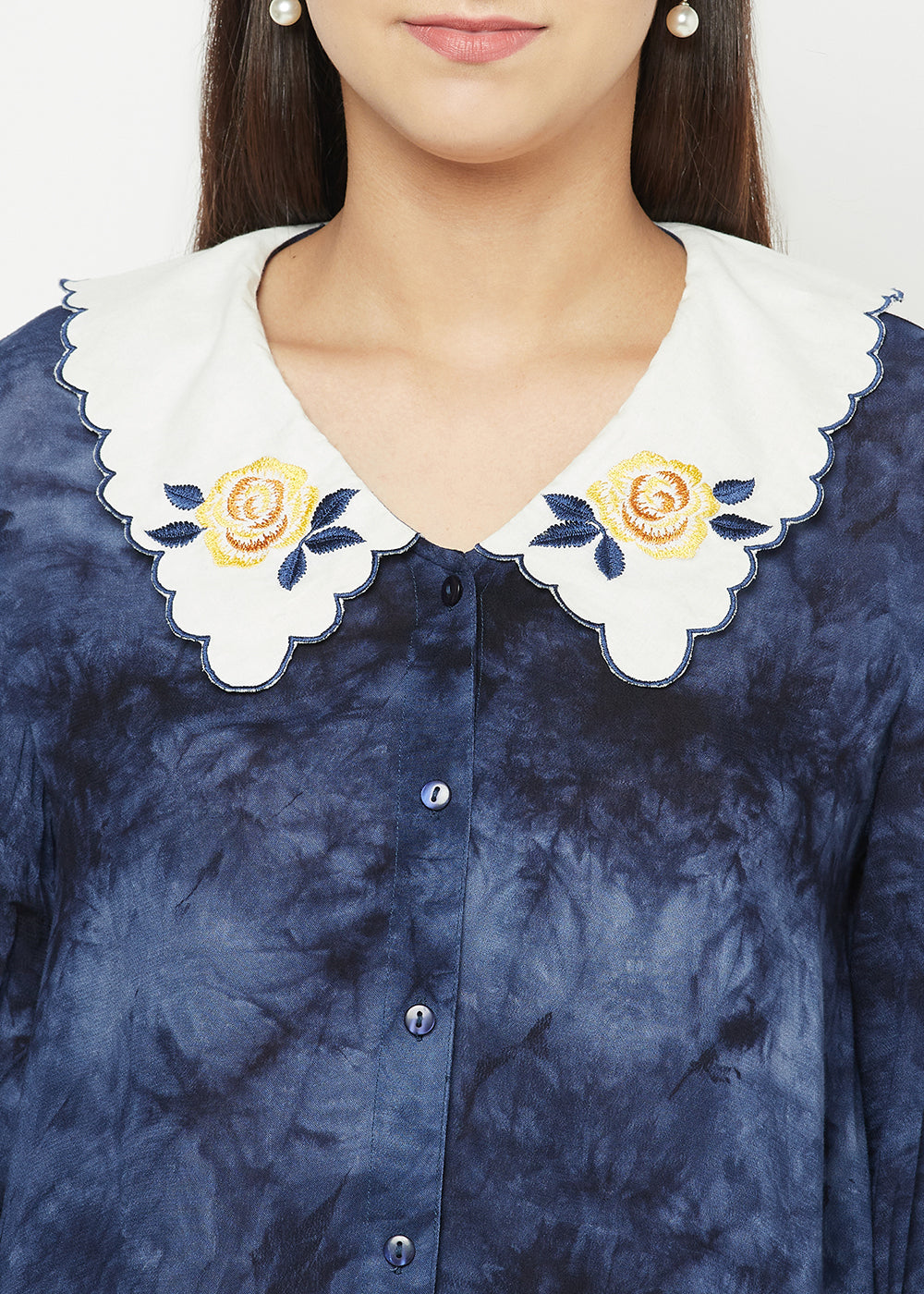 Embroidered Collar Tie-Dye Tunic