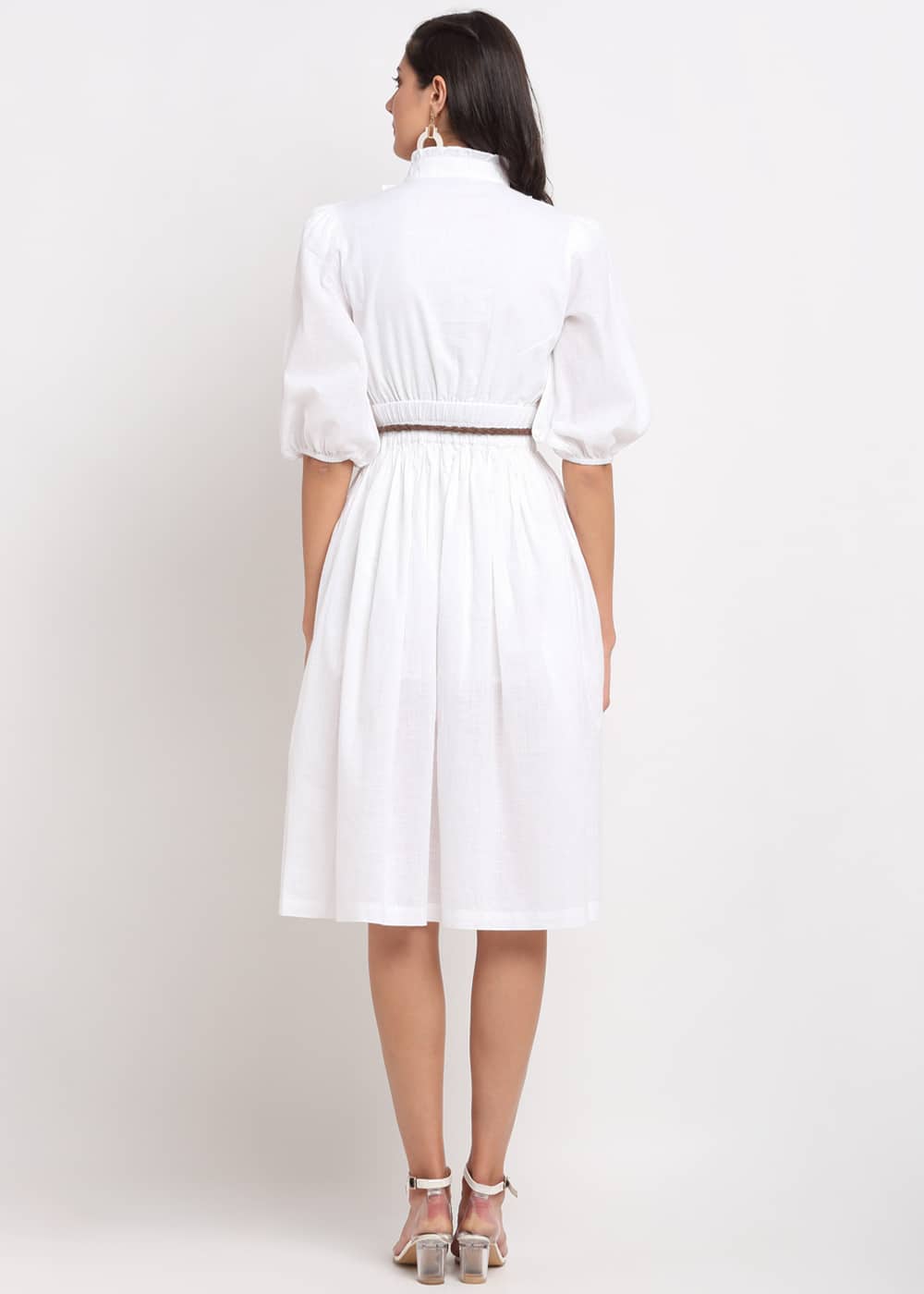 White Dress With Brown Belt