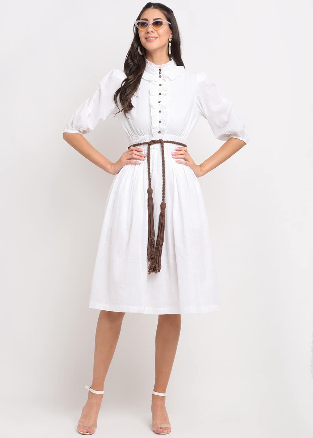 White Dress With Brown Belt