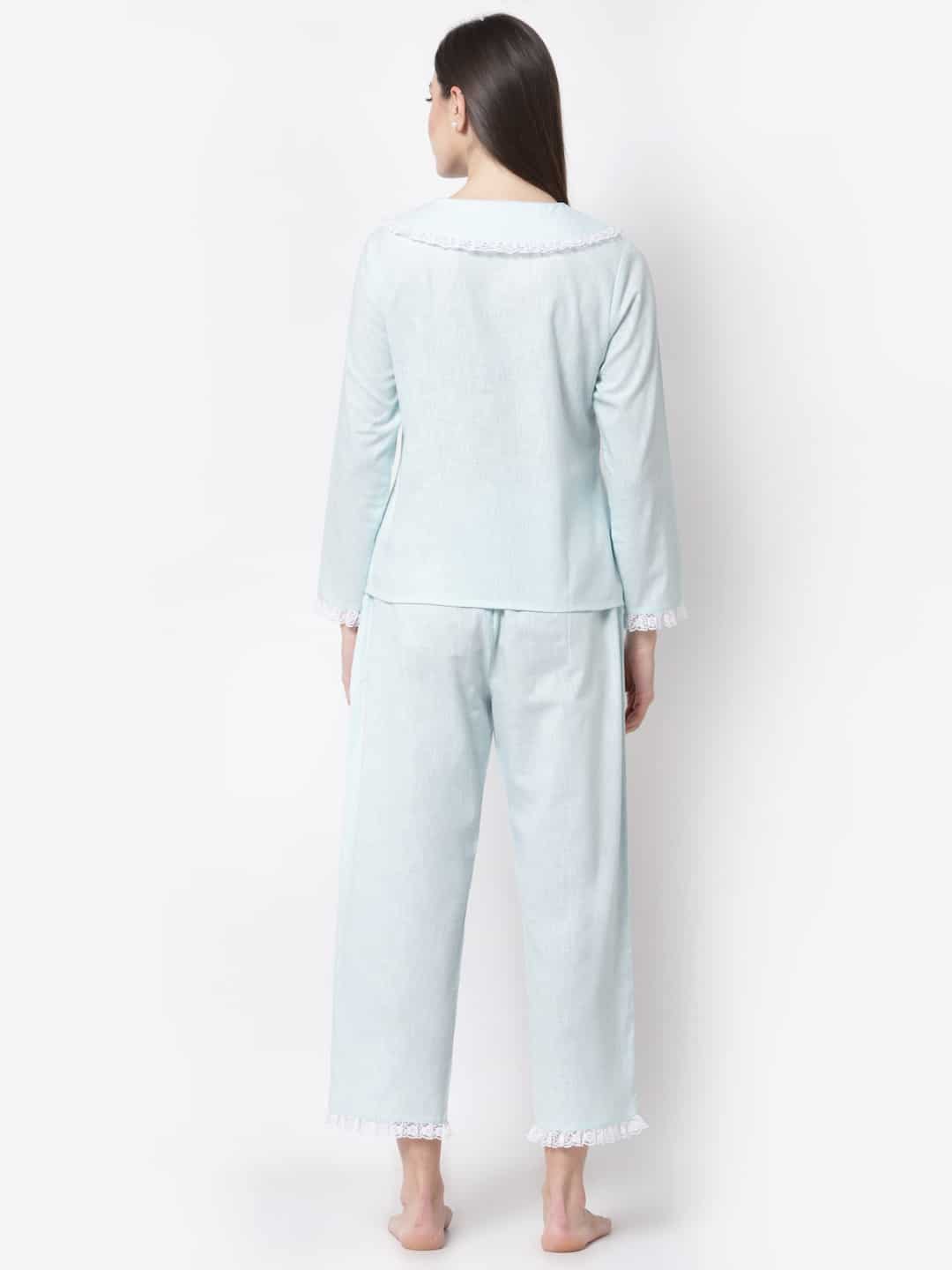 Lacy Cotton Blue Pretty Pyjama Night Suit