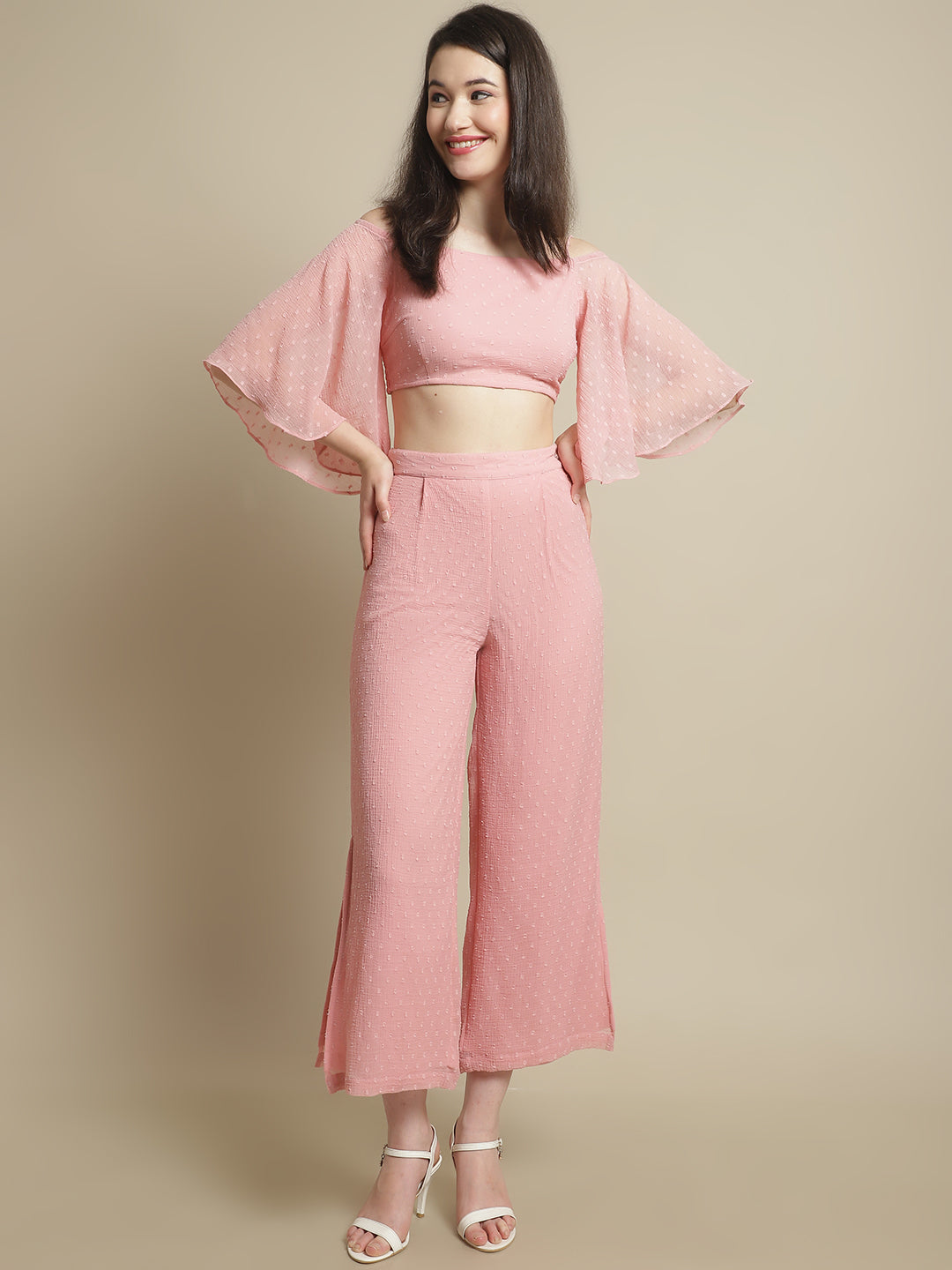 Pink Off-Shoulder Top With Trouser