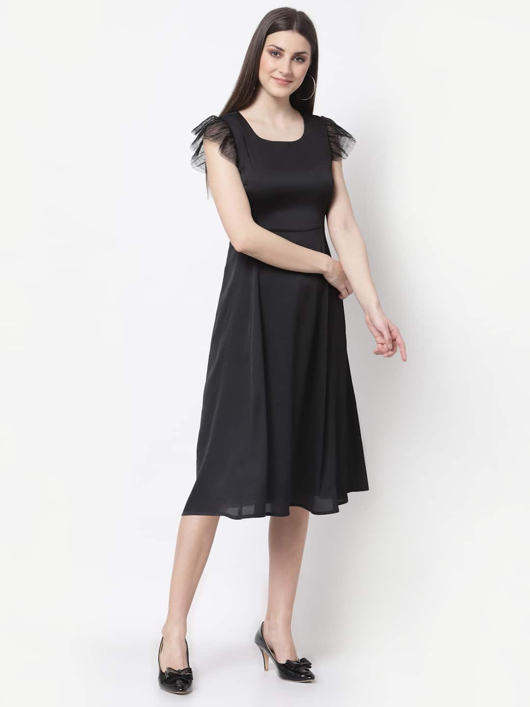 Black Frill  Cap Sleeve Dress