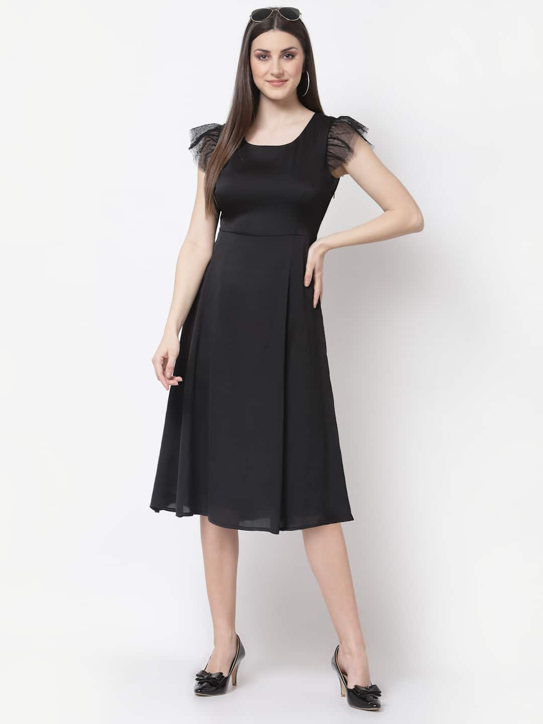 Black Frill  Cap Sleeve Dress