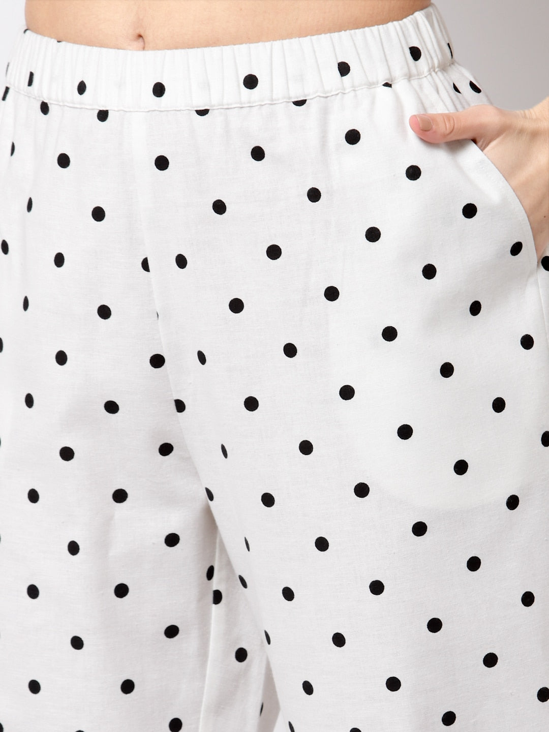 Black & White Polka Dots Cotton Pyjama Night Suit