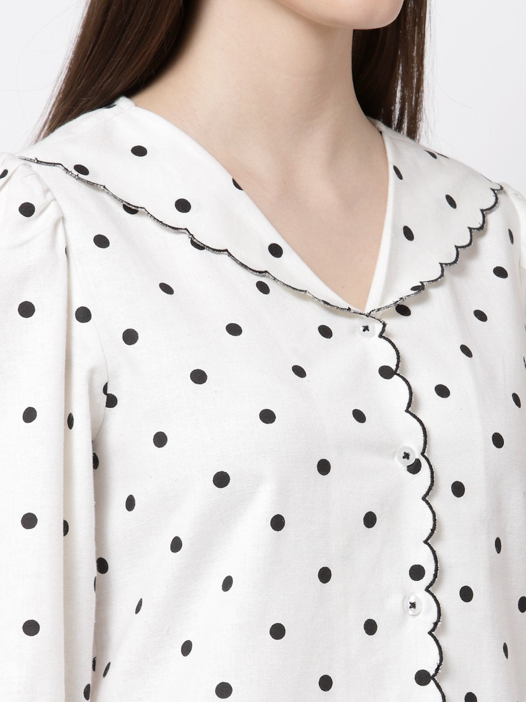 Black & White Polka Dots Cotton Pyjama Night Suit