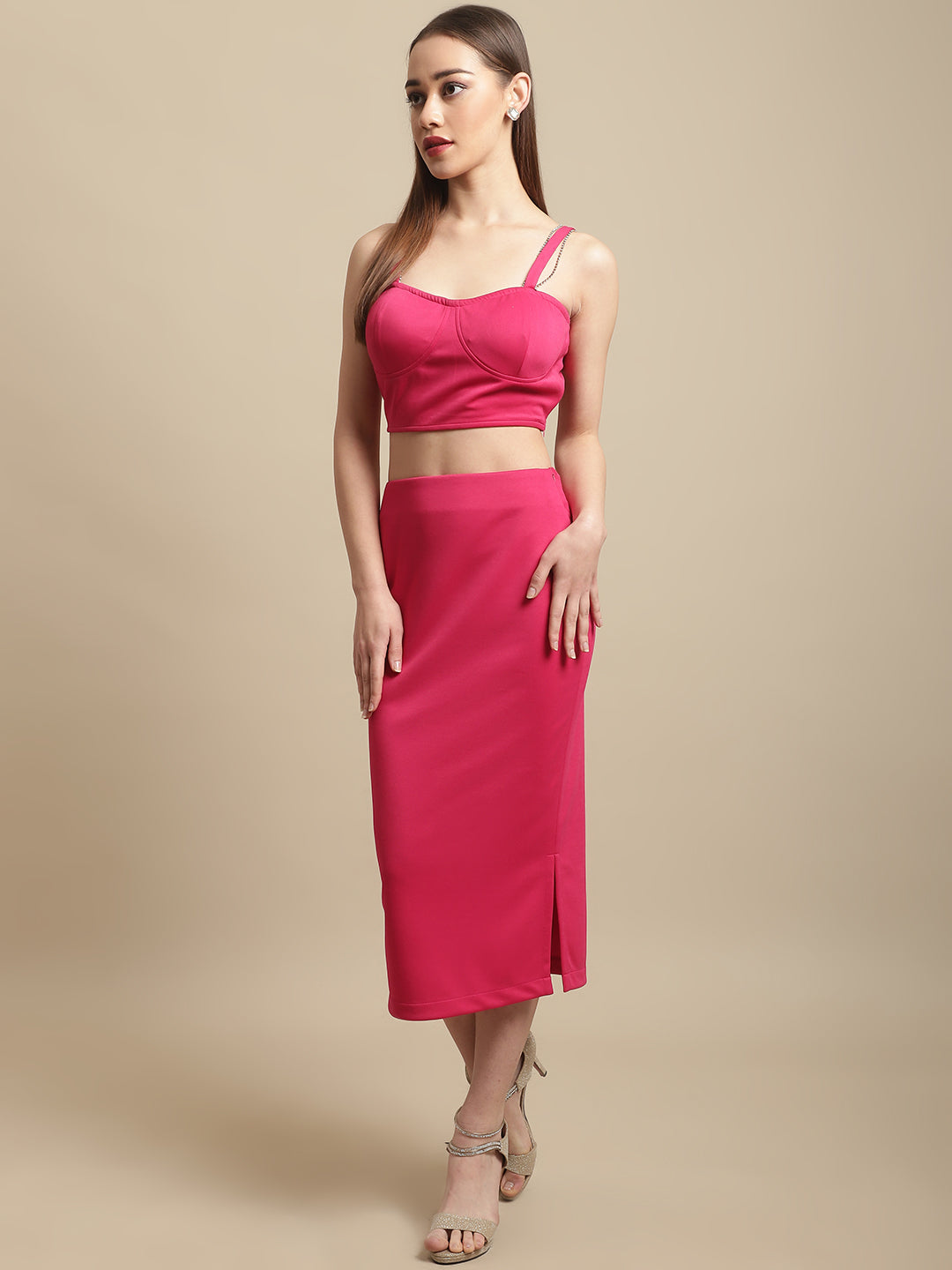Pink Stone Straps With Skirt Co-Ord Set