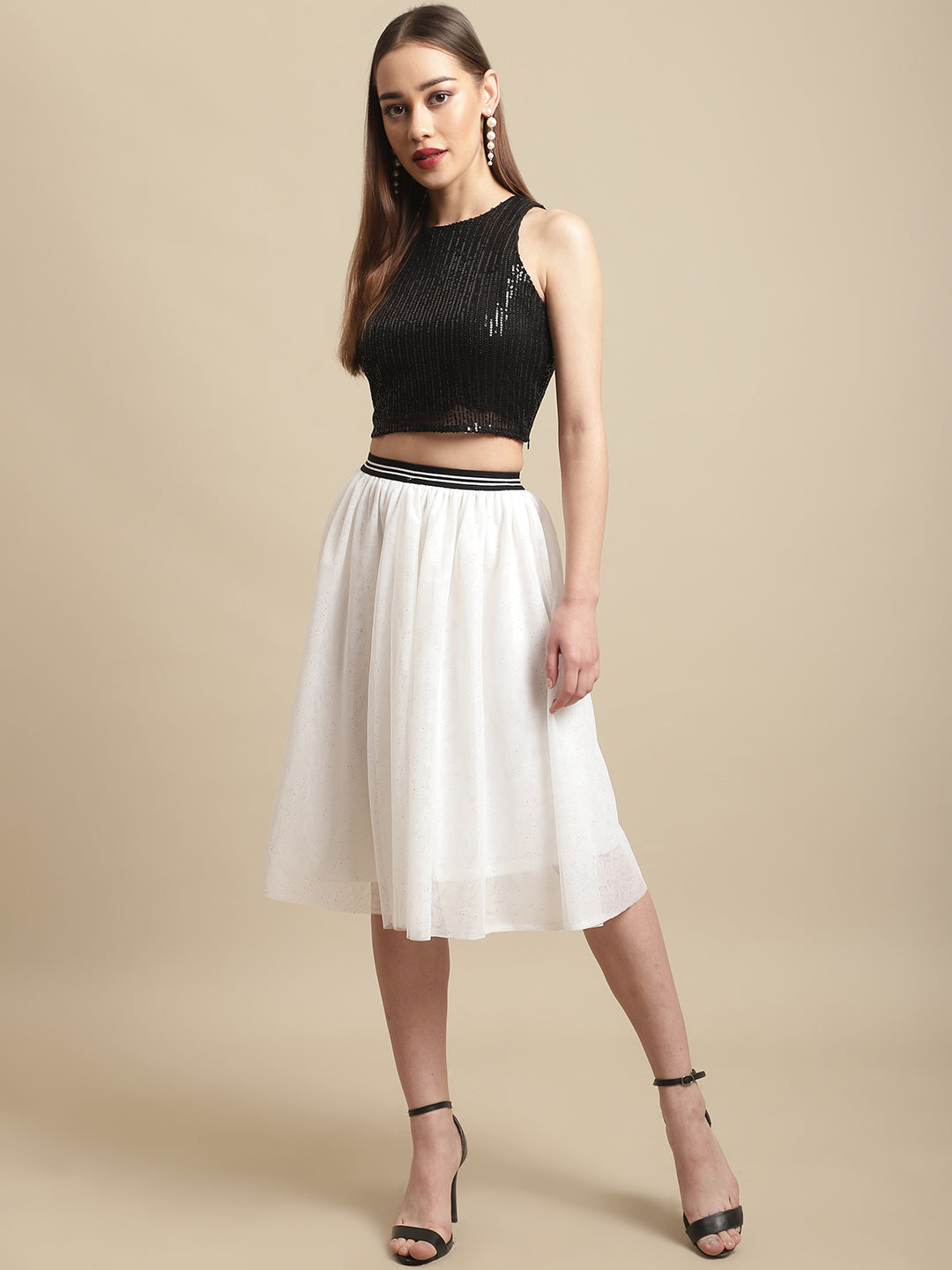 Black Crop Top With Mesh Skirt Co-Ord Set