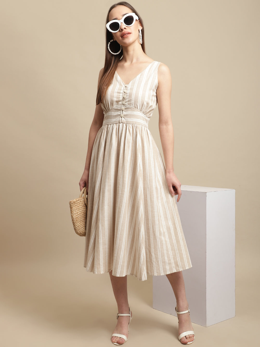Beige With White Stripe Dress