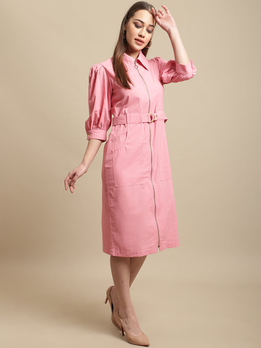 Pink Midi Shirt Dress