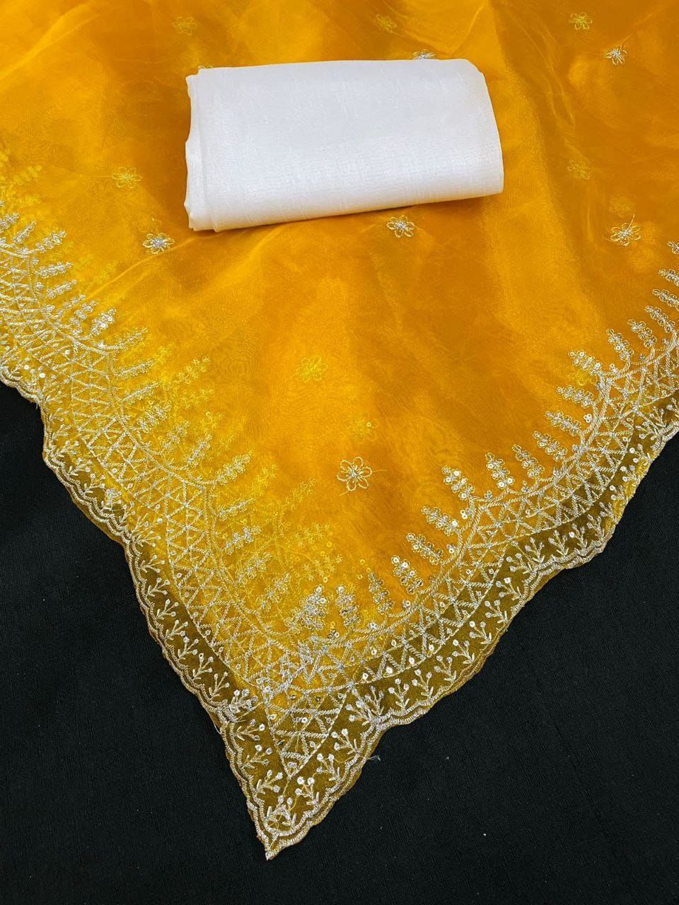 premium organza Silk fabric with 3 mm Sequence Work C-Pallu