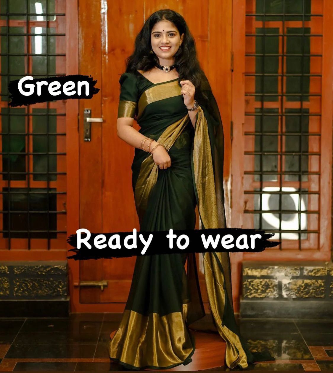 1-Min Ready To Wear Saree In Premium Chiffon Silk With Zari Patta
