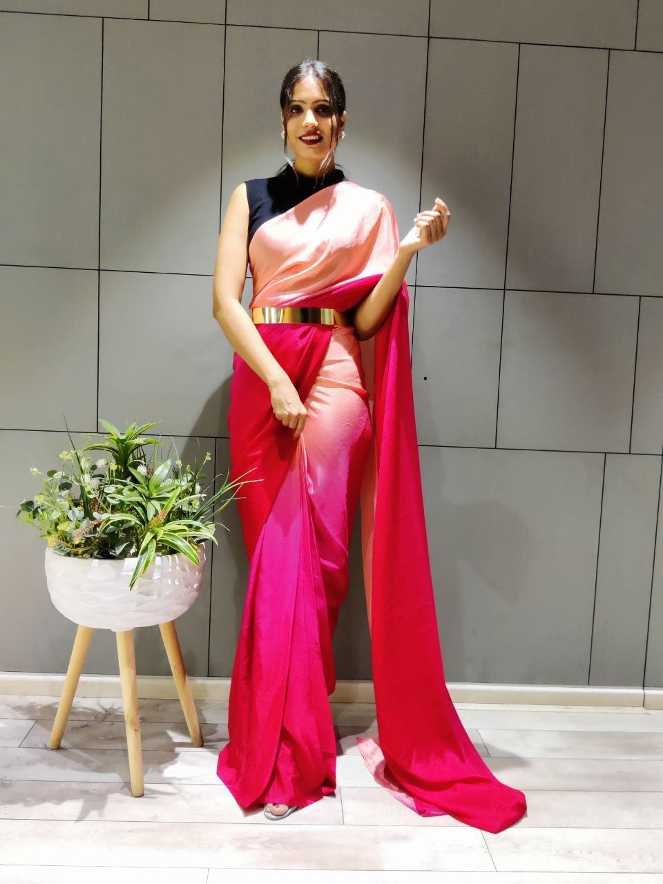 1-Min Ready To Wear Saree In Premium Chinon Silk